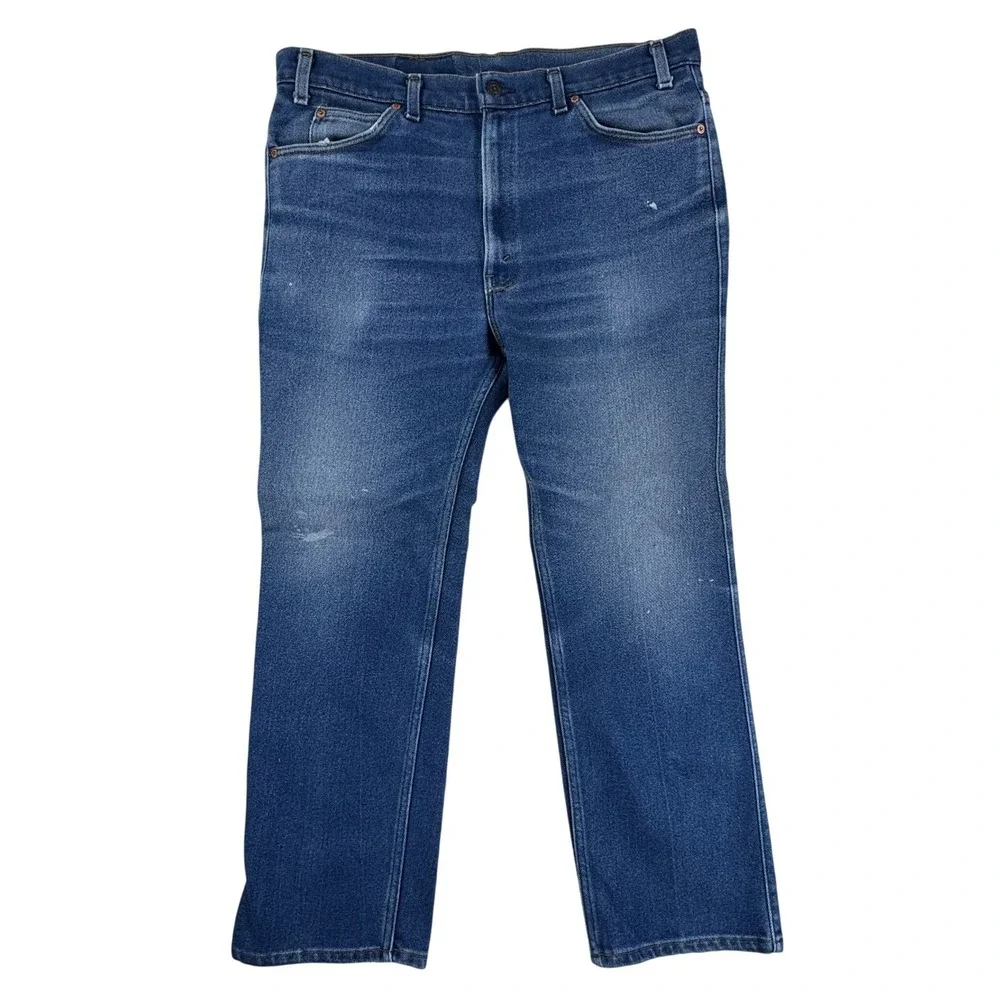 Vintage Levis 517 Orange Tab Jeans Mens 38x30 Blue Bootcut USA Made Distressed